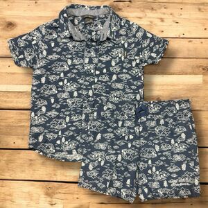 Eddie Bauer Boys 2T Shirt Shorts Set Blue White Mountain Print Cotton Linen